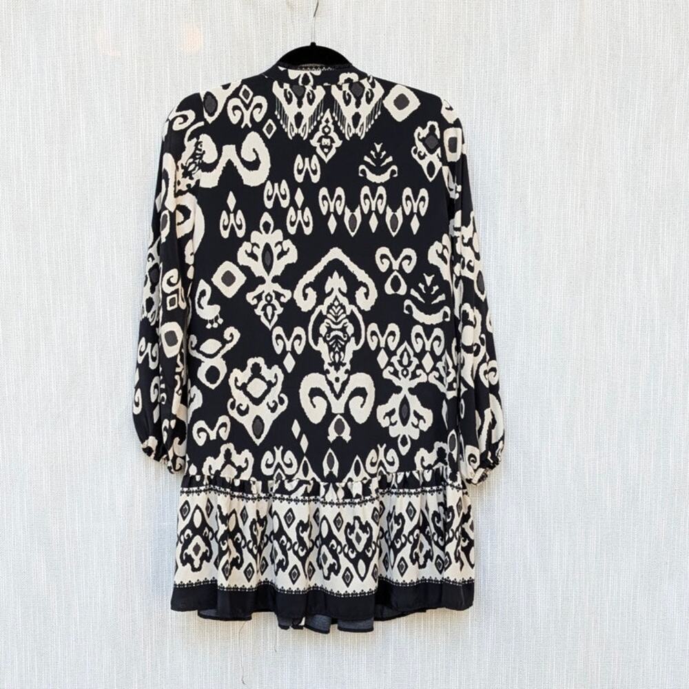 Zara Dress Womens S Black/White Printed Long Sleeve V-neck Relaxed Shirt Mini - Picture 3 of 9